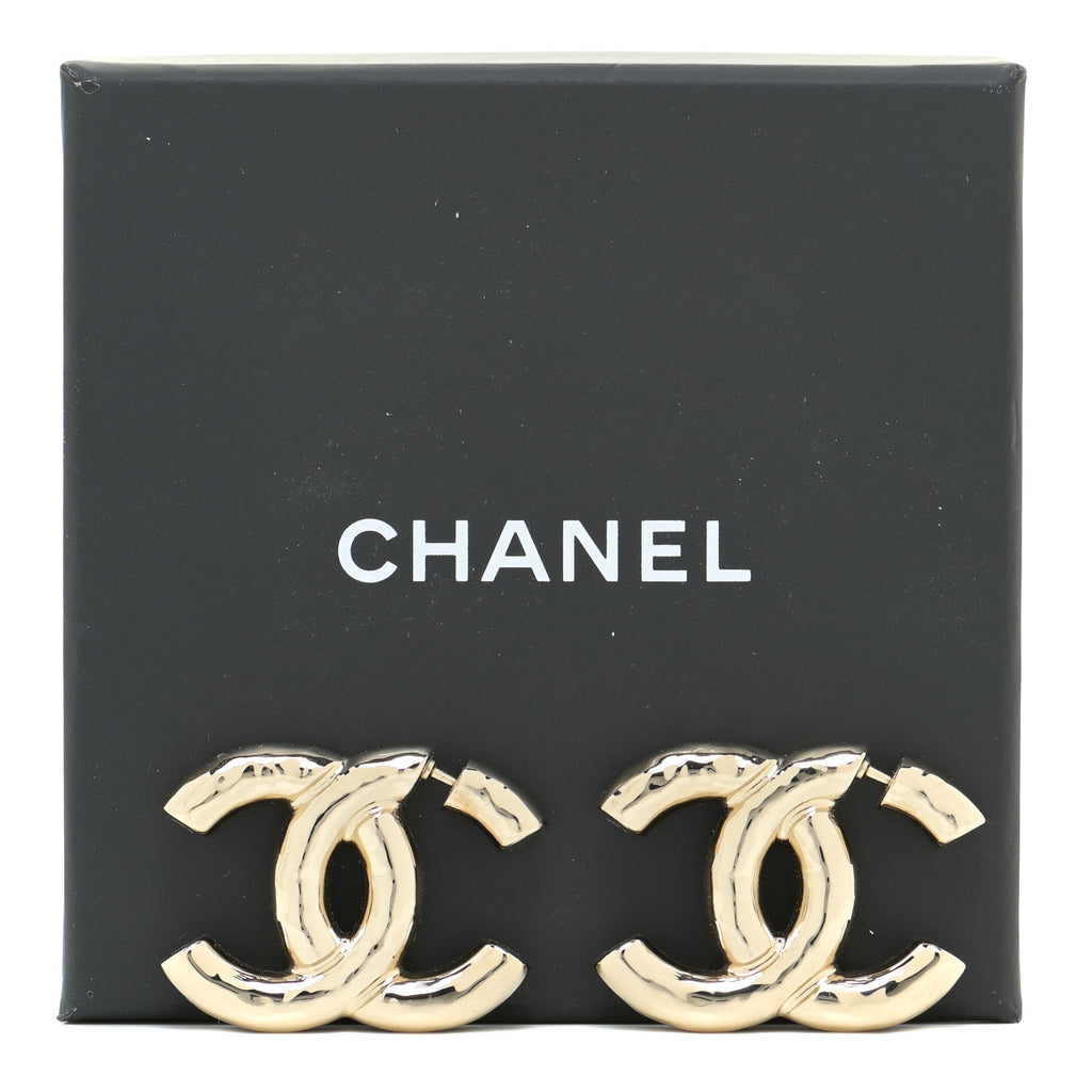 Chanel 22P Gold Crystal Pearl White CC Logo Large Dangle Drop