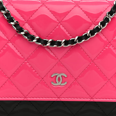 CHANEL 2020 Patent Quilted Bi-Color Wallet On Chain WOC Pink Black Bag –  Afashionistastore