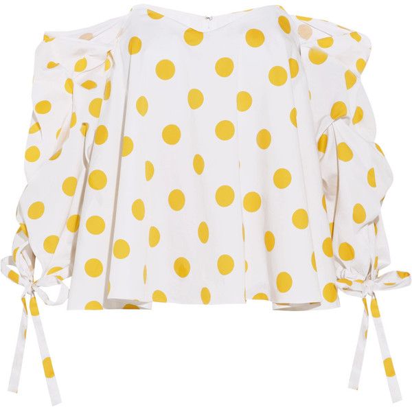 CAROLINE CONSTAS Gabriella off-the-shoulder polka-dot cotton top Size M medium ladies