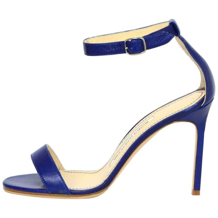 Manolo Blahnik Blue Leather Chaos 95mm Sandals SIZE 36 UK 3 US 6 ladies
