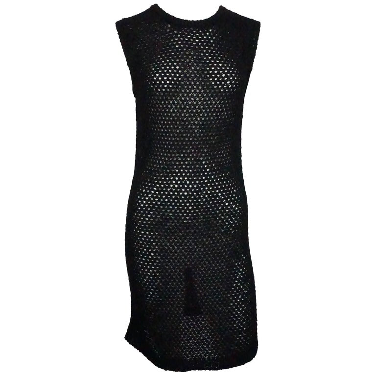 Chanel Black Cotton Crochet Knit Dress SZ F 40 UK 12 US 8 RARE ladies