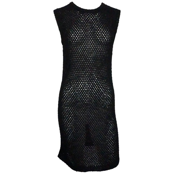 Chanel Black Cotton Crochet Knit Dress SZ F 40 UK 12 US 8 RARE ladies