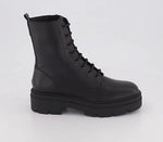 OFFICE Arrow Cleat Sole Lace Up Hiker Boots Black Leather Booties Size 36 UK 3 ladies