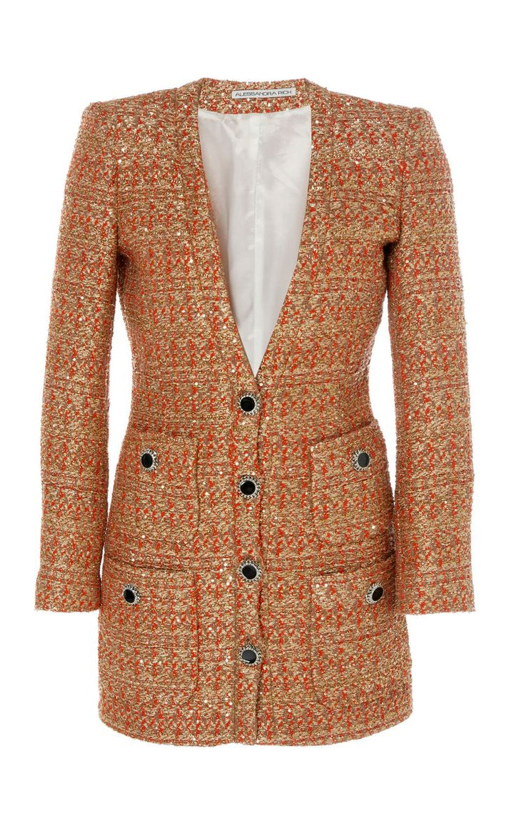 ALESSANDRA Mini Orange Tweed Sequin Dress Size I 42 UK 10 US 6 ladies