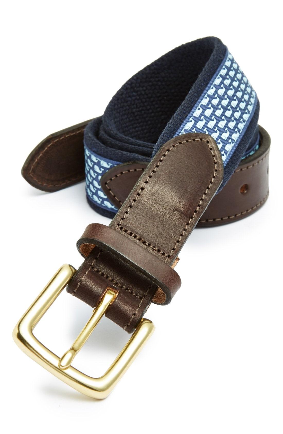 VINEYARD VINES Whale Club Leather & Canvas Belt In Navy Size 24 Boys children