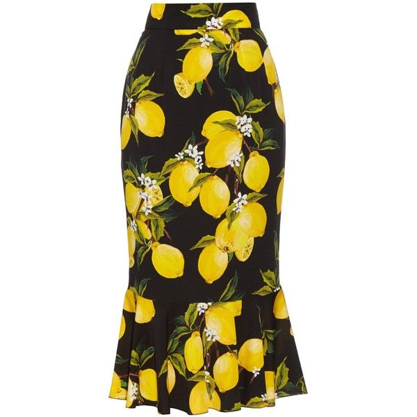 Dolce & Gabbana Lemon-print silk-blend charmeuse skirt Ladies