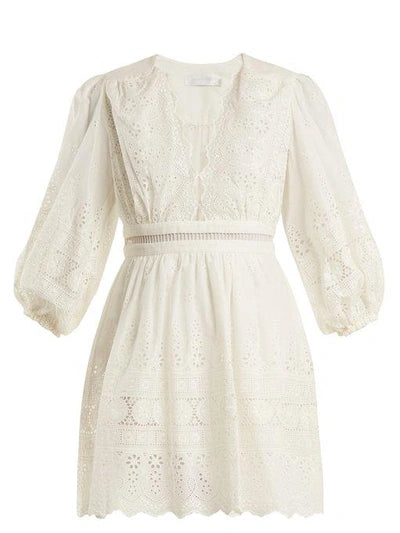 ZIMMERMANN Kali Embroidered Cotton Ivory Dress Size 0P Petite ladies