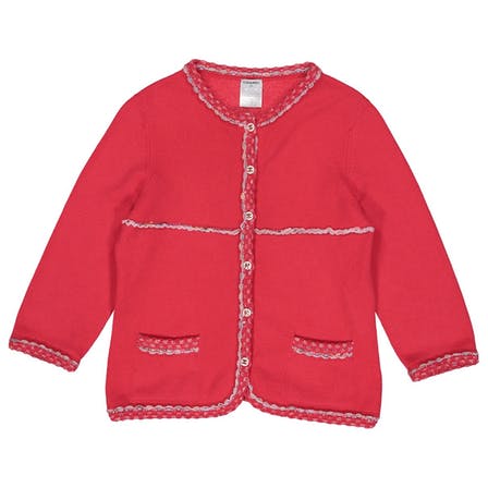 CHANEL 06P LESAGE TRIM RED CASHMERE CARDIGAN SWEATER  LADIES