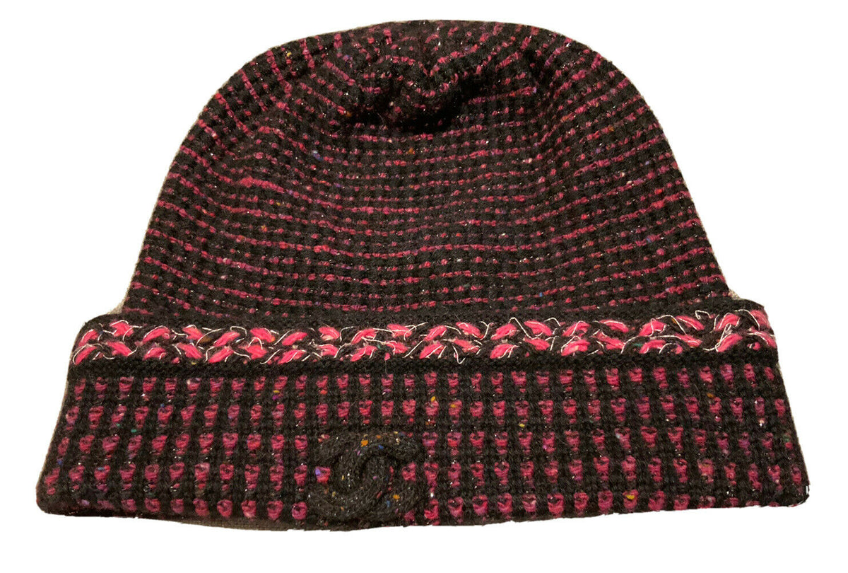 Chanel Cashmere Tweed CC Beanie Hat ladies