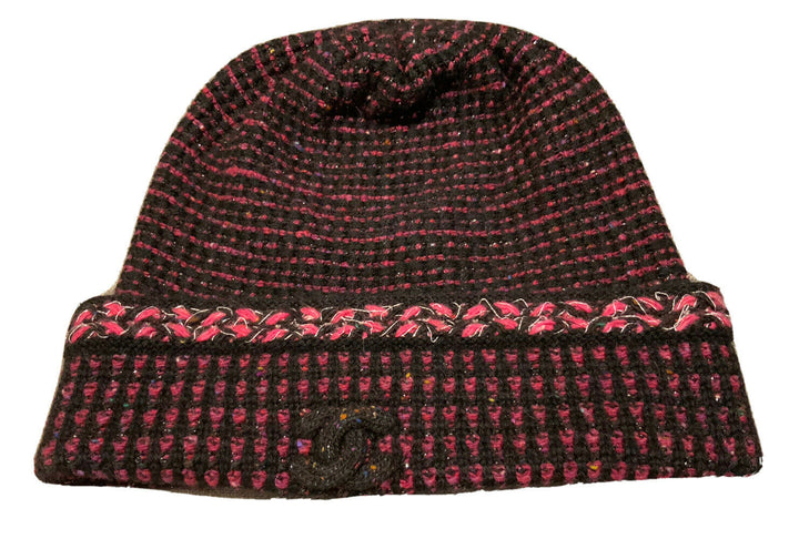 Chanel Cashmere Tweed CC Beanie Hat ladies