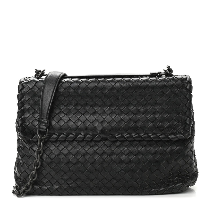 Bottega Veneta Black Nappa Leather Intrecciato Large Olimpia Bag Handbag ladies