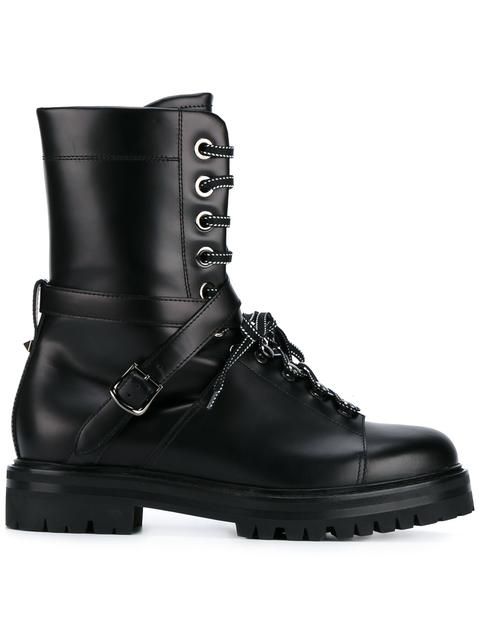 Valentino Garavani Rockstud Black Leather Combat Lace Up Boot Size 39 1/2 UK 6.5 ladies