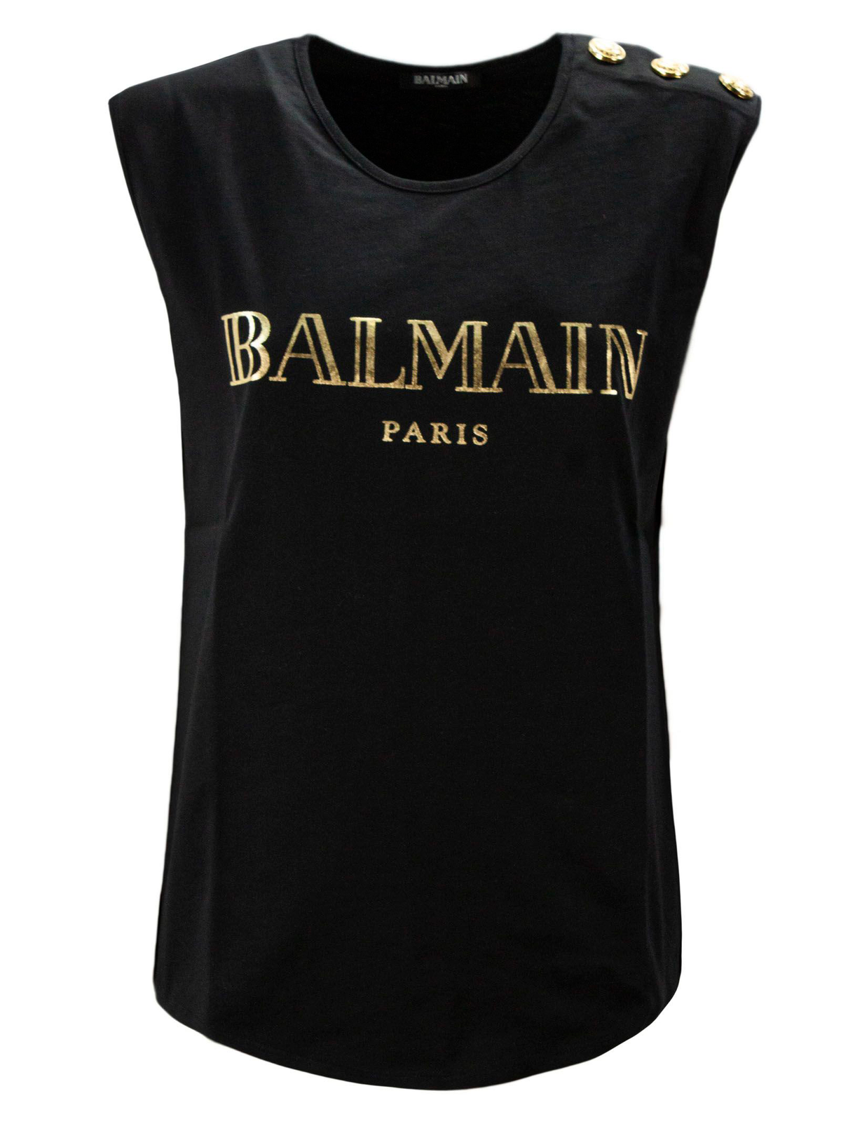 BALMAIN Button-shoulder Golden Logo Muscle Tee In Black F 34 & F 36 ladies