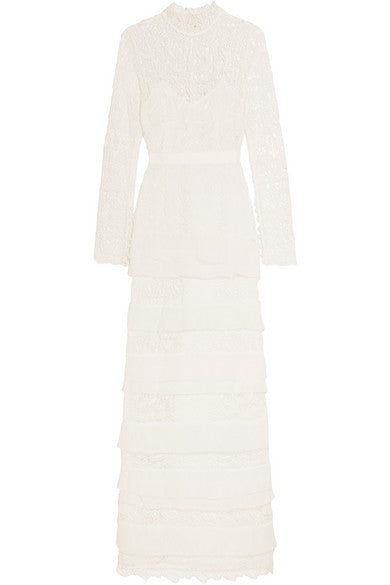 Self Portrait Primrose crepon-trimmed guipure lace gown dress Ladies