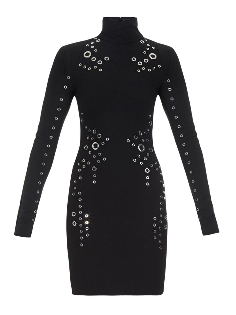 Mugler Grommet-Detail Mini Dress in Black LADIES Afashionistastore Mugler Grommet-Detail Mini Dress in Black LADIES Afashionistastore