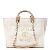 CHANEL 2020 Limited Canvas Pearl Large Deauville Tote Ecru Beige Shopping Bag ladies