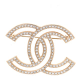 Chanel 2022 Latest Collection Crystals CC Brooch Light Gold ladies