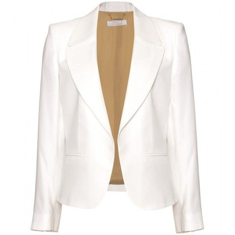 Chloé CHLOE Paris Open Front White Silk Blend Blazer Jacket Size F 34 UK 6 US 2 ladies