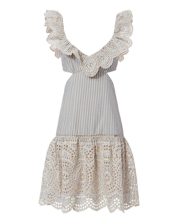 ZIMMERMANN Meridian Stripe Frill Broderie Dress Size 1 S small ladies