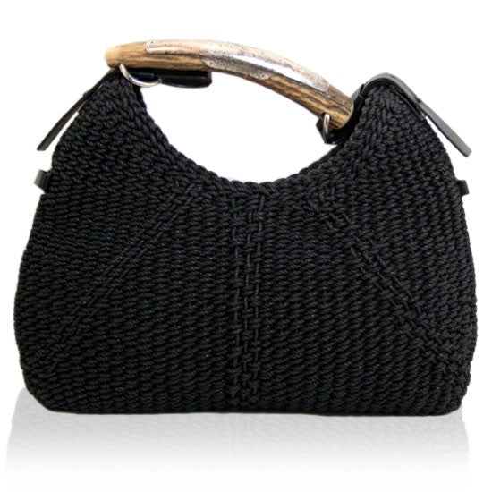 Yves Saint Laurent YSL Black Mombassa Horn Macramé Bag Handbag Ladies