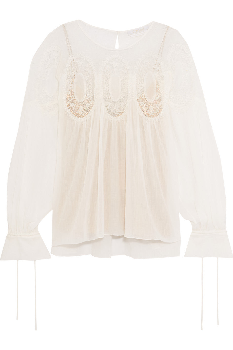 CHLOÉ Lace-trimmed cotton-voile blouse Size FR 36  Ladies