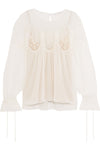 CHLOÉ Lace-trimmed cotton-voile blouse Size FR 36  Ladies