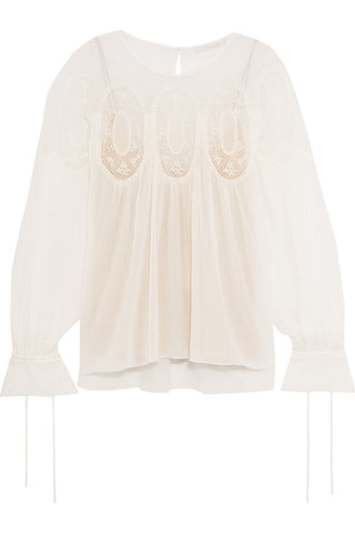 CHLOÉ Lace-trimmed cotton-voile blouse Size FR 36  Ladies