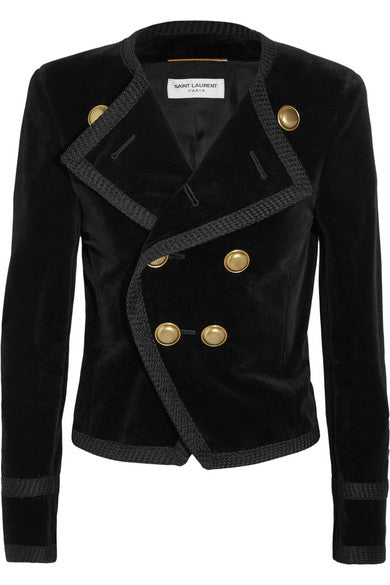 SAINT LAURENT Runaway Cropped double-breasted velvet blazer  LADIES