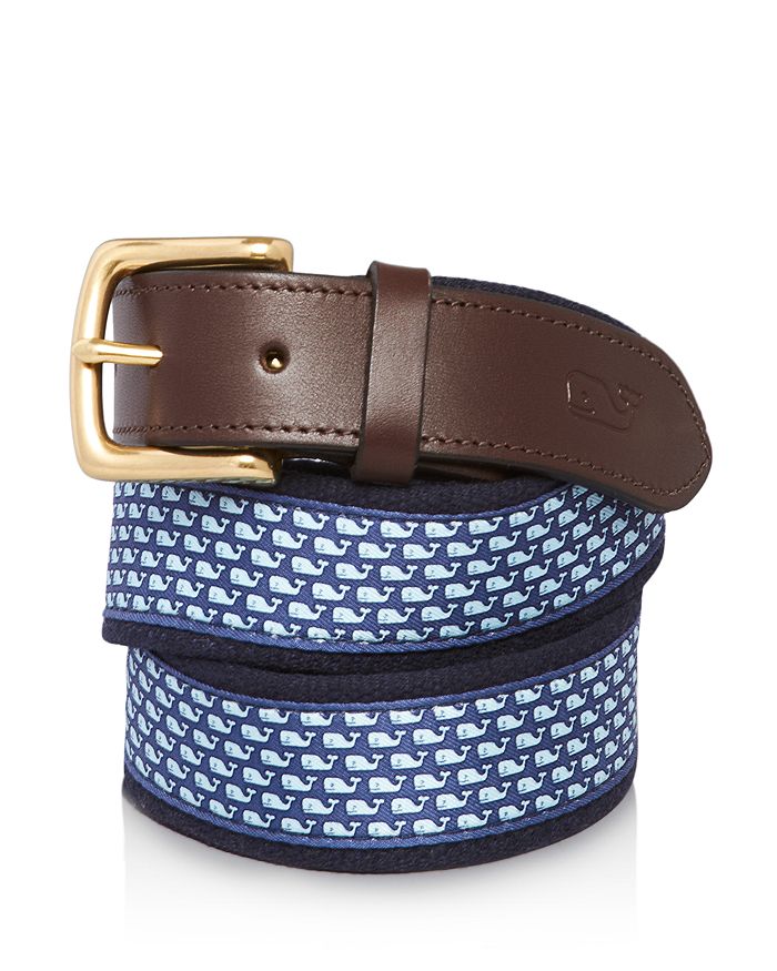 VINEYARD VINES Whale Club Leather & Canvas Belt In Navy Size 24 Boys children