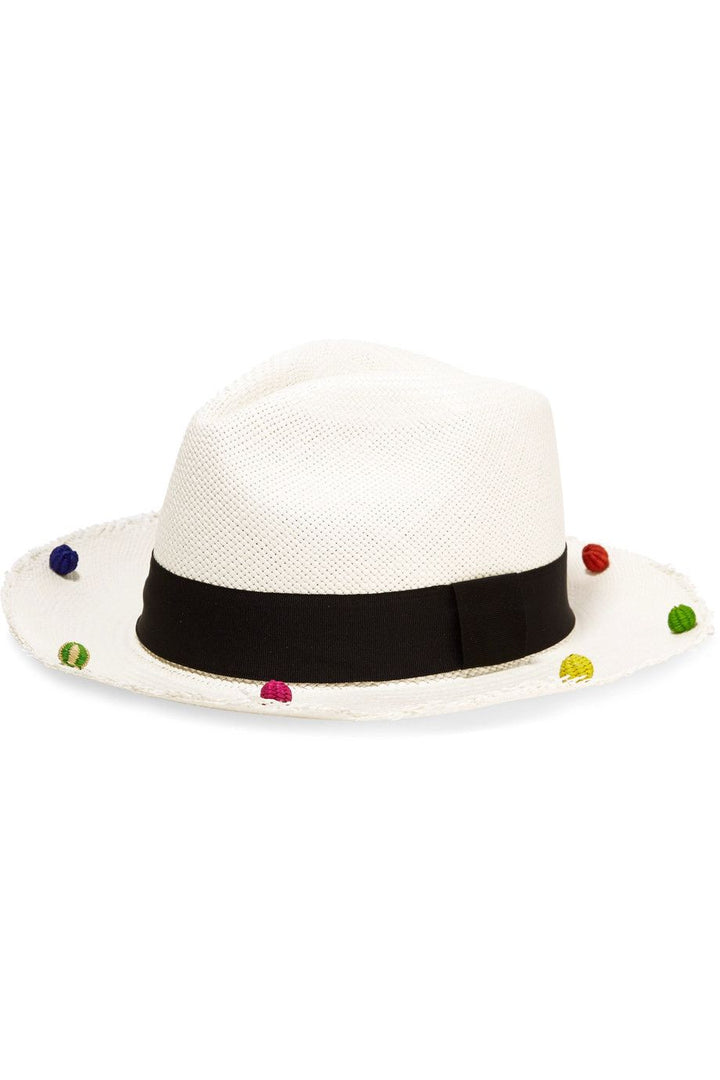SENSI STUDIO Pompom-embellished toquilla straw Panama hat Size M Medium ladies