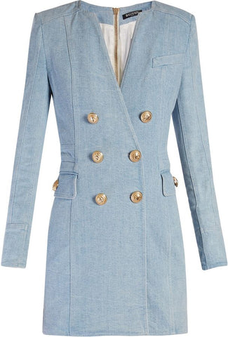 £3,940 SOLD OUT Balmain Denim DOUBLE BREASTED TUXEDO BLAZER DRESS F 38 S small ladies