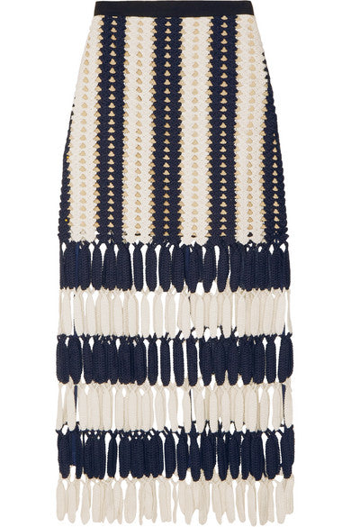 Self Portrait Striped Crochet Midi Skirt Size UK 8 US 4 Ladies