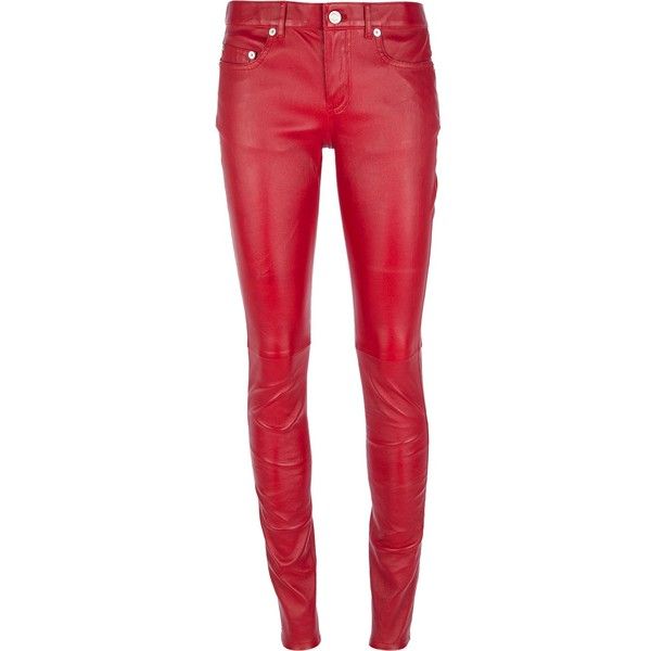 SAINT LAURENT Red Skinny stretch-leather pants Size F 38 UK