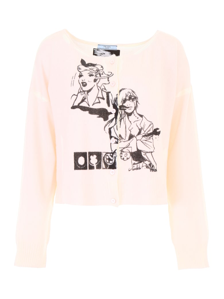 Prada Intarsia cashmere manga comic books cardigan I 42 UK 10 US 6 LADIES