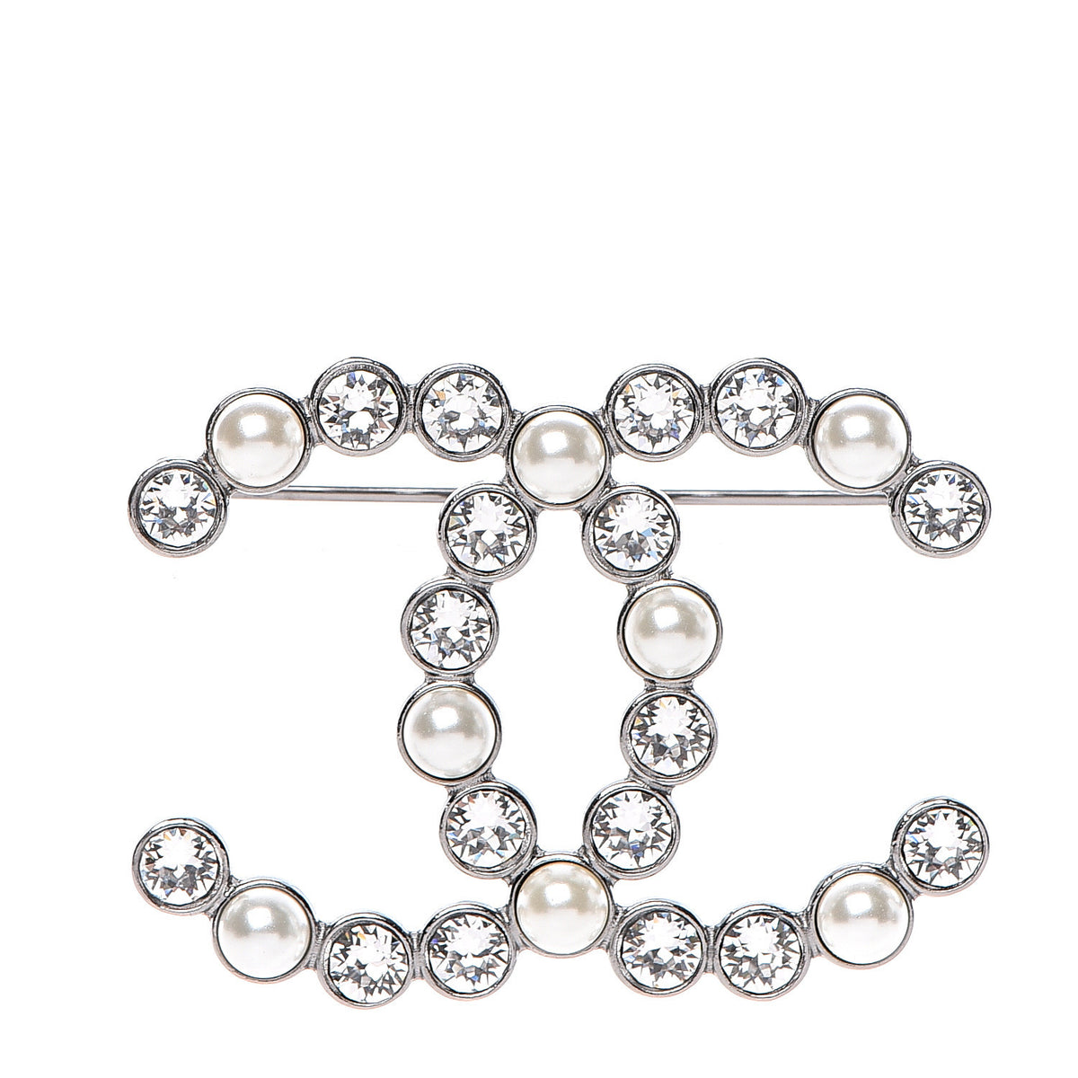 CHANEL CC 2020 Pearl Crystal Bright Young Things CC Brooch Silver ladies