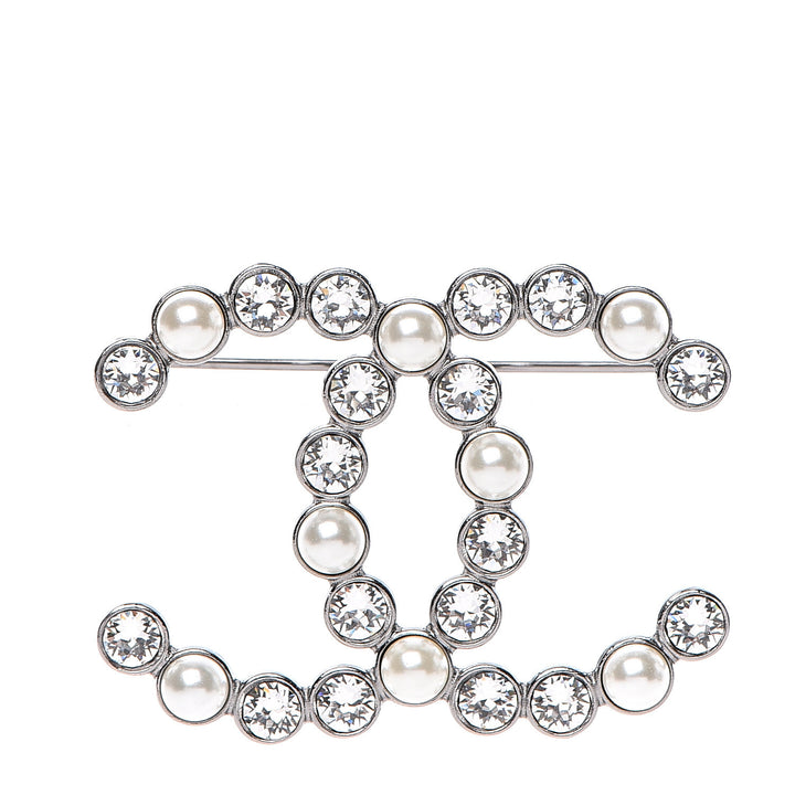CHANEL CC 2020 Pearl Crystal Bright Young Things CC Brooch Silver ladies