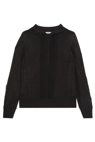 Ganni Runaway Guipure lace-trimmed stretch-jersey hooded sweatshirt 38 UK 10 US 6 ladies