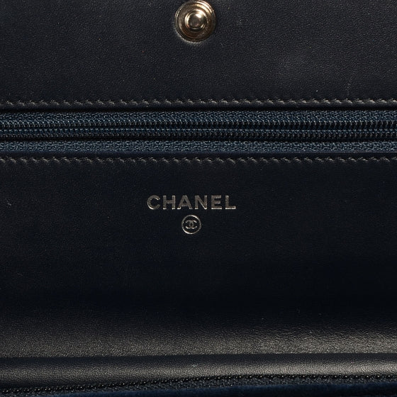 Chanel Velvet Quilted Boy Wallet On Chain WOC Navy Blue Bag Handbag Rare ladies