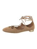 Aquazzura Dance Beige Suede Leather Flats Shoes Size 35 US 2 UK 5 ladies