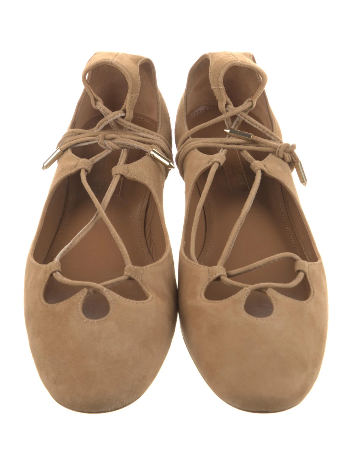 Aquazzura Dance Beige Suede Leather Flats Shoes Size 35 US 2 UK 5 ladies