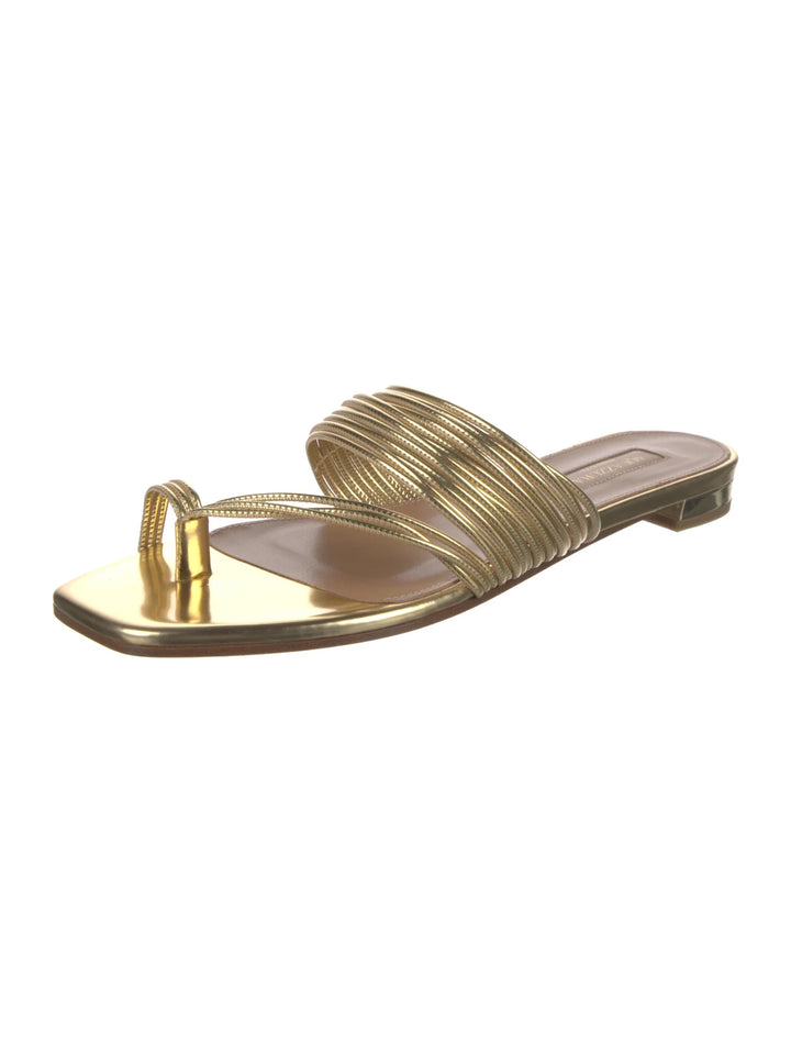 Aquazzura Gold Leather Flat Slippers Sandals Size 35 US 2 UK 5 ladies