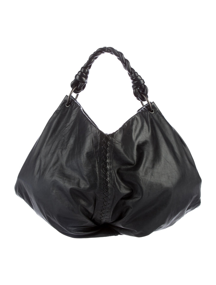 Bottega Veneta ® INTRECCIATO-TRIMMED BLACK SOFT LEATHER HOBO BAG HANDBAG Ladies
