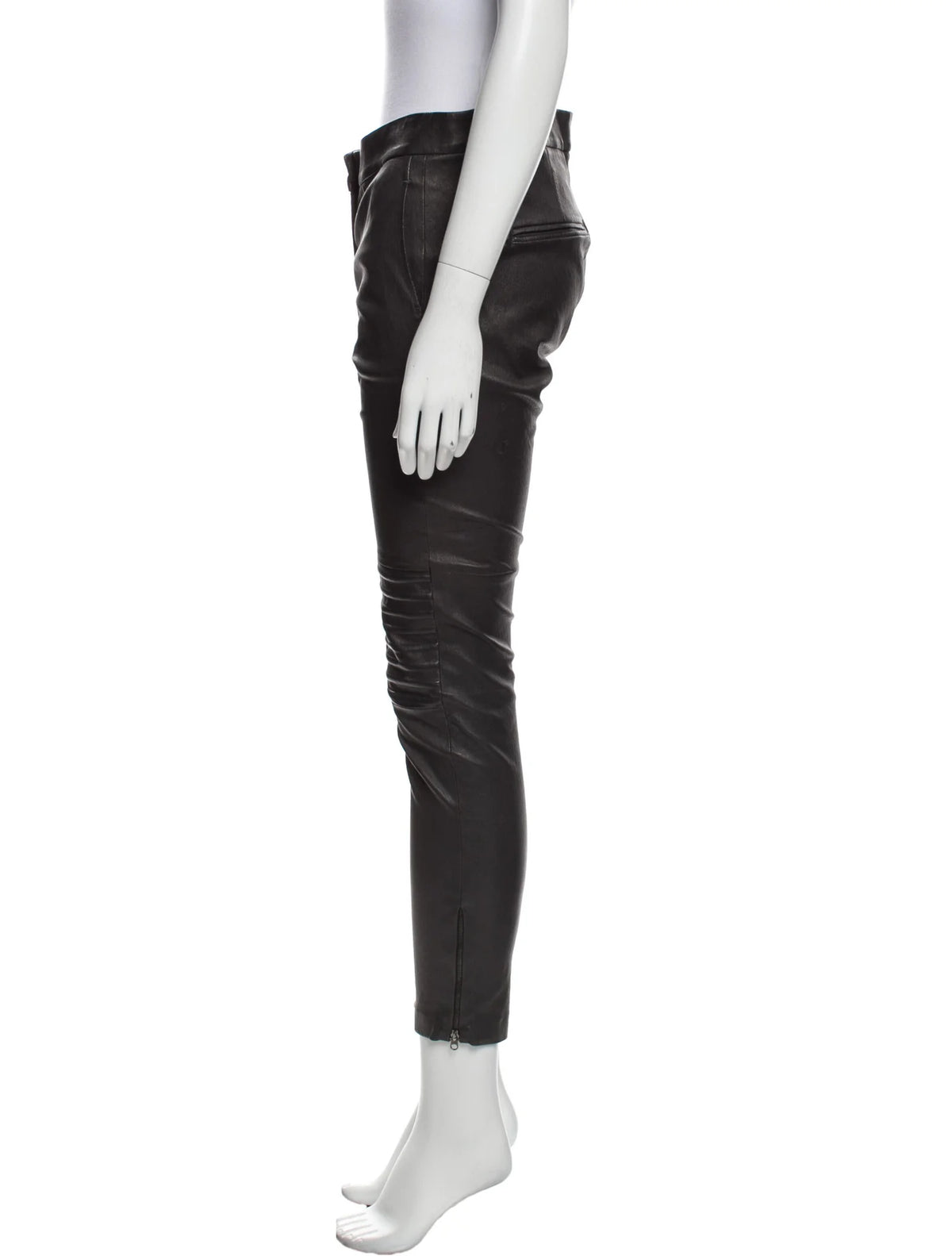 BRUNELLO CUCINELLI BLACK LEATHER MOTO BIKER TROUSERS PANTS SIZE M MEDIUM ladies