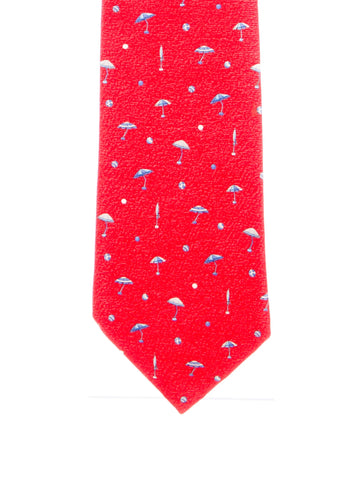 Bvlgari handmade seven fold red printed silk necktie self tipped 9cm men