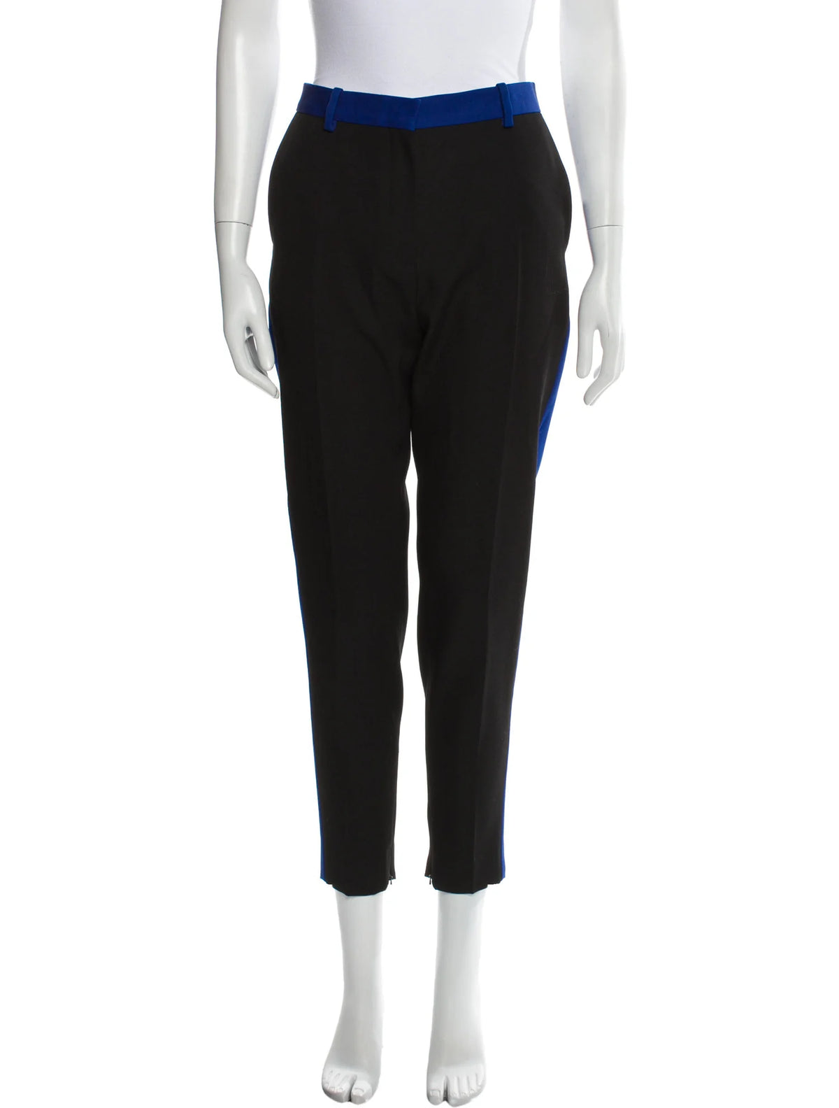 Celiné Iconic CELINE TUXEDO PANTS ROYAL BLUE-TRIM BLACK WOOL SIZE F40 US 8 UK 12 ladies