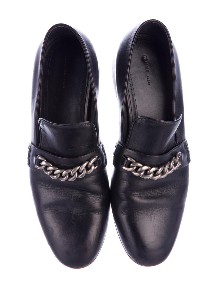 Céline Celine Phoebe Philo Black Chain-Link Leather Loafers Shoes 38  ladies