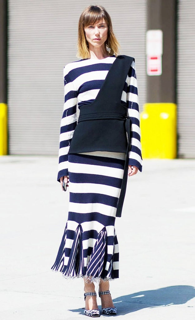 celine striped knit dress Celine Textured Wave Tie Back Dress-Green White Knit