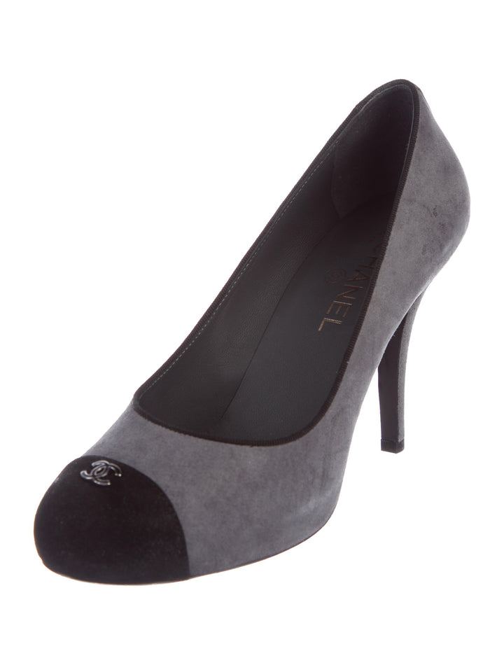 CHANEL Grey Cc Cap Toe Suede Leather Pumps SHOES Ladies