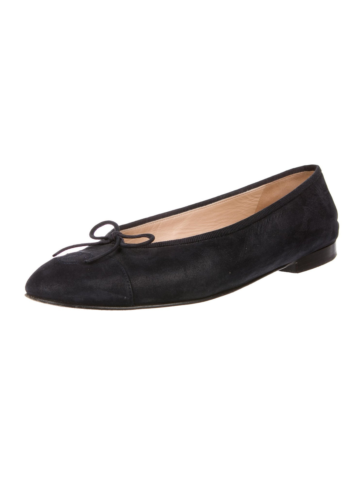 CHANEL LIMITED EDITION CC SUEDE NAVY FLATS SHOES LADIES