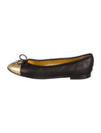 CHANEL LIMITED EDITION CC GOLD BLACK FLATS SHOES Ladies